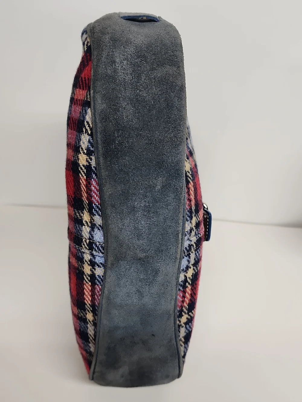 Coach Rare Vintage Suede Hampton 100% Wool Plaid Red & Blue Hobo Shoulder Bag